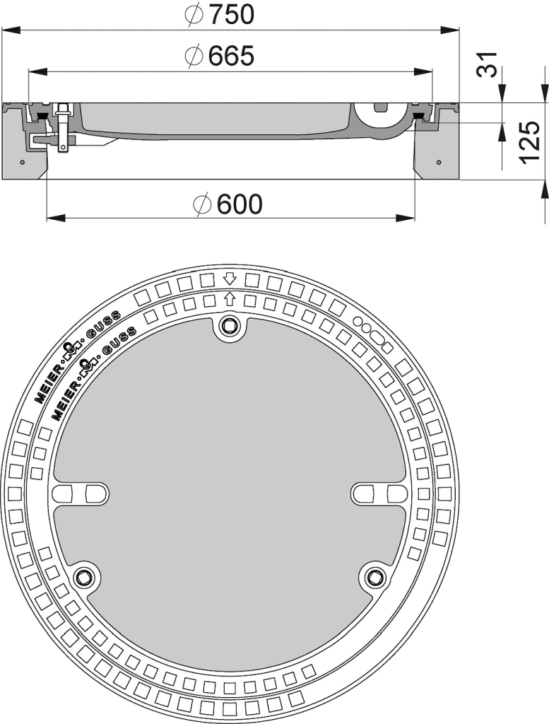 MG 102160 Schachtabd. 600mm Kl.B125 Rahmen Begu,Deckel Begu Tagwasserdicht 