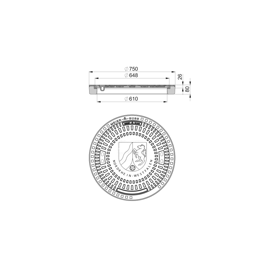 MG 101005NW Schachtabdeckung Kl.A 15 50Kn rund o.B mit Motiv Nordrhein-Westfalen 